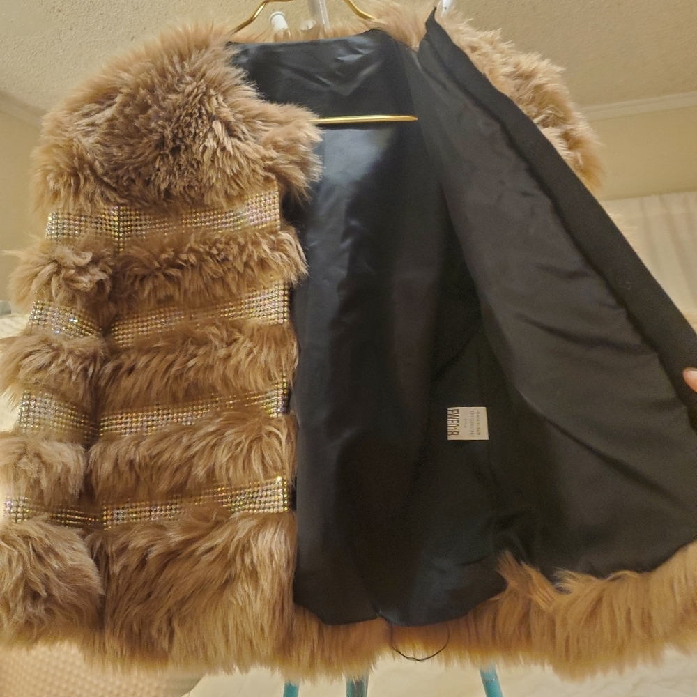 FAUX Fur + Rhinestone Coat - Picture 4 of 6